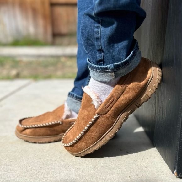 Mens Faux Fur Lined Slip On Moccasins - Picture 5 of 11